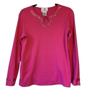 Quacker Factory QVC Embellished Barbiecore Pink Blouse Top Size XS